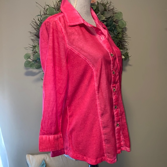 Style & Co. button down garment dyed semi sheer shirt NWOT Pink size PM - Picture 2 of 11